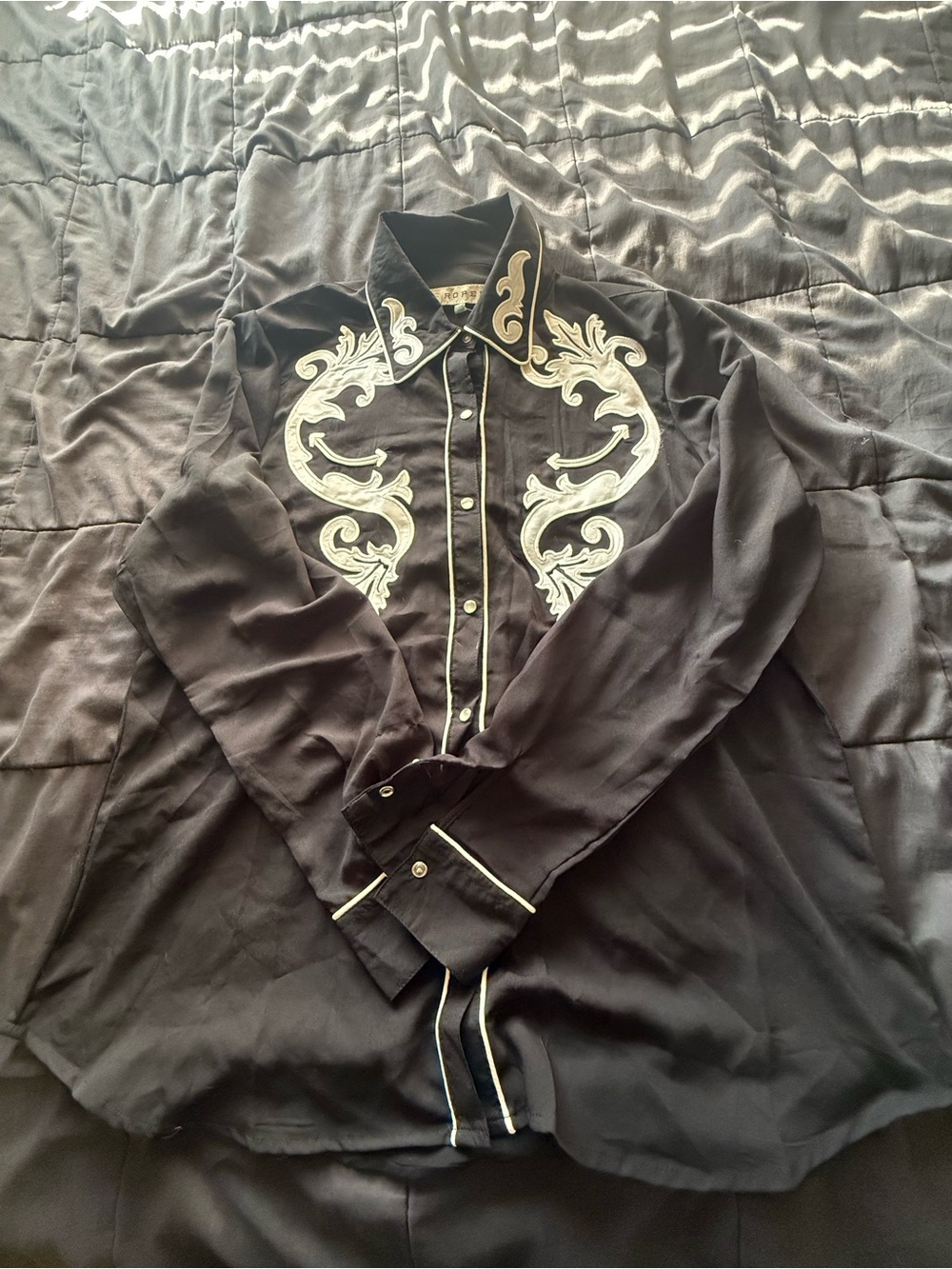 Vintage Roper Black Western Button-Down Shirt with Cream Embroidery - Picture 2 of 4